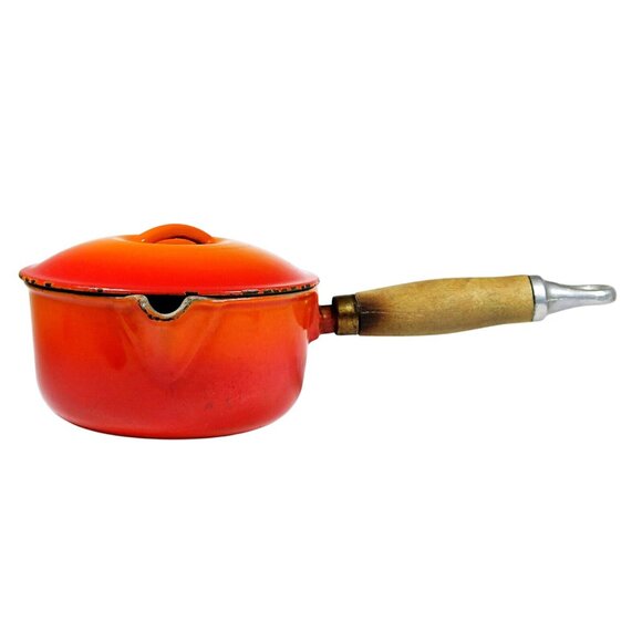 Le Creuset #14 Saucepan Flame Orange with Lid Mid-Century Enamel Cookware - Picture 3 of 11